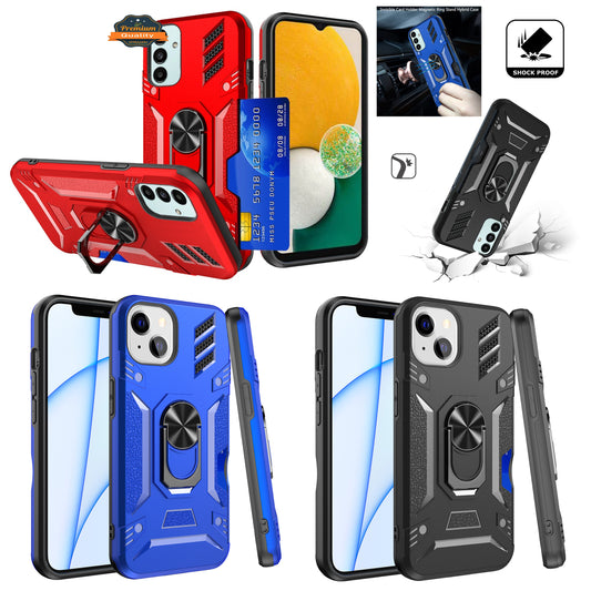 For Motorola Moto G 5G 2022 Wallet Case Hybrid Ring Stand with Invisible Credit Card Holder Heavy Duty Shockproof Rugged  Phone Case Cover