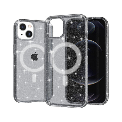 For Apple iPhone 14 Pro Max (6.7") MagSafe Compatible Glitter Shiny Sparkle Bling TPU Rubber Hard PC Back Hybrid Frame  Phone Case Cover