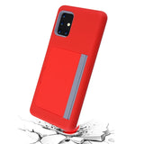 For Motorola Moto E /Moto E7 (2020) Credit Card Wallet Back Storage Invisible Pocket Dual Layer Hard PC TPU Hybrid Red Phone Case Cover