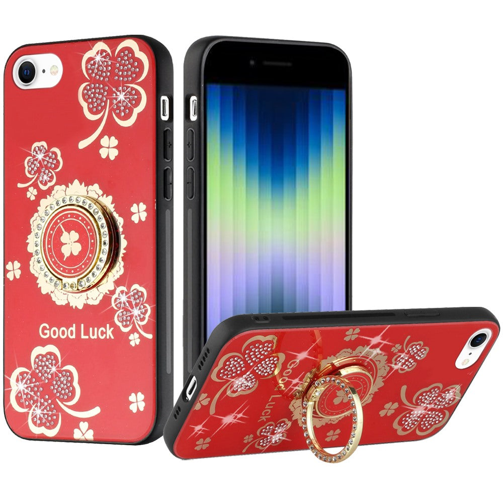 For Apple iPhone 14 Plus (6.7") Diamond 3D Bling Sparkly Glitter Ornaments Engraving Hybrid Ring Stand Fashion  Phone Case Cover