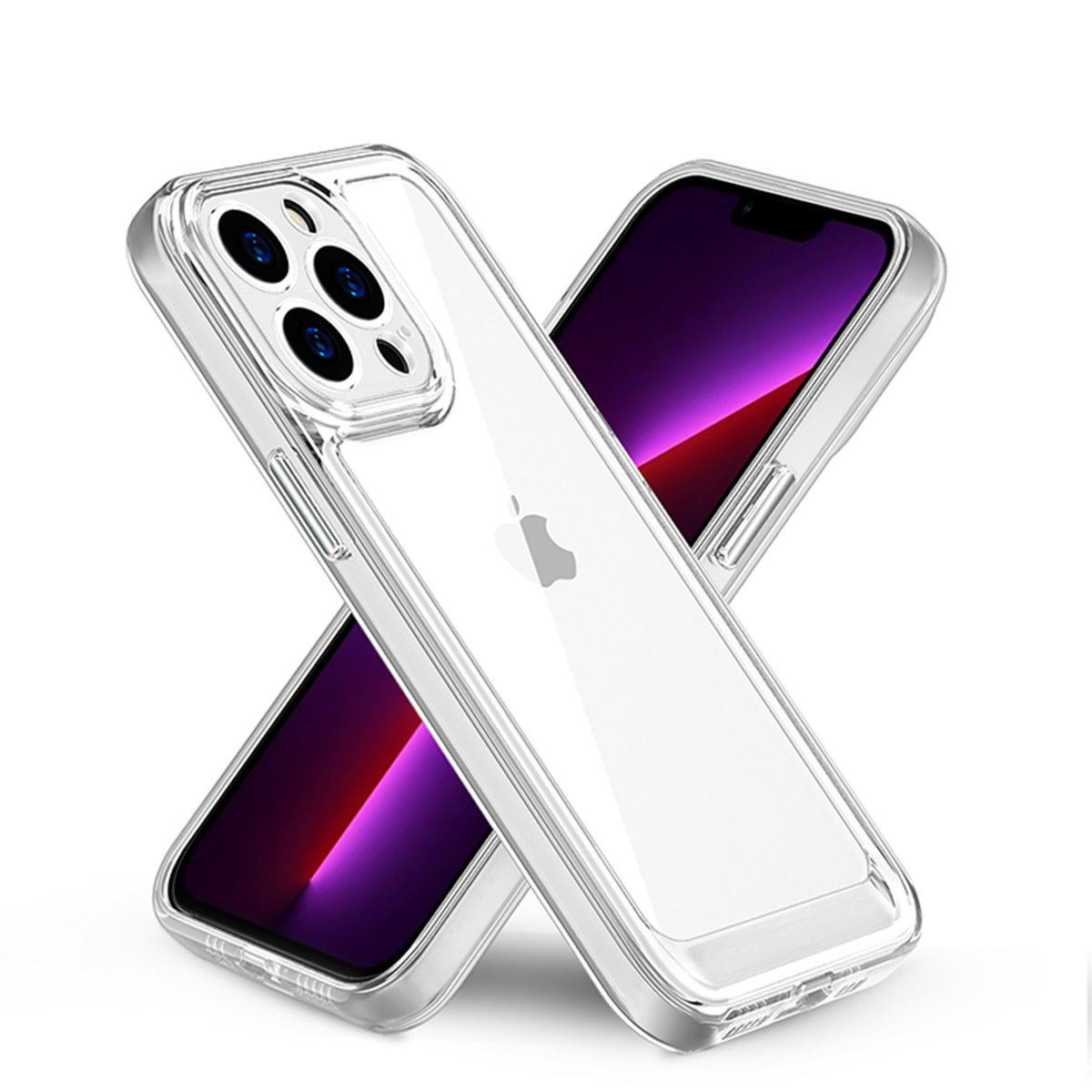 For Apple iPhone 14 Pro Max (6.7") Transparent Hybrid Silicone Rubber TPU and Hard PC Shockproof Tone Frame Bumper  Phone Case Cover