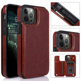 For Apple iPhone 13 (6.1")PU Leather Design [Two Magnetic Clasp] [Card Slots] Stand Function Shockproof Back Wallet Flip  Phone Case Cover