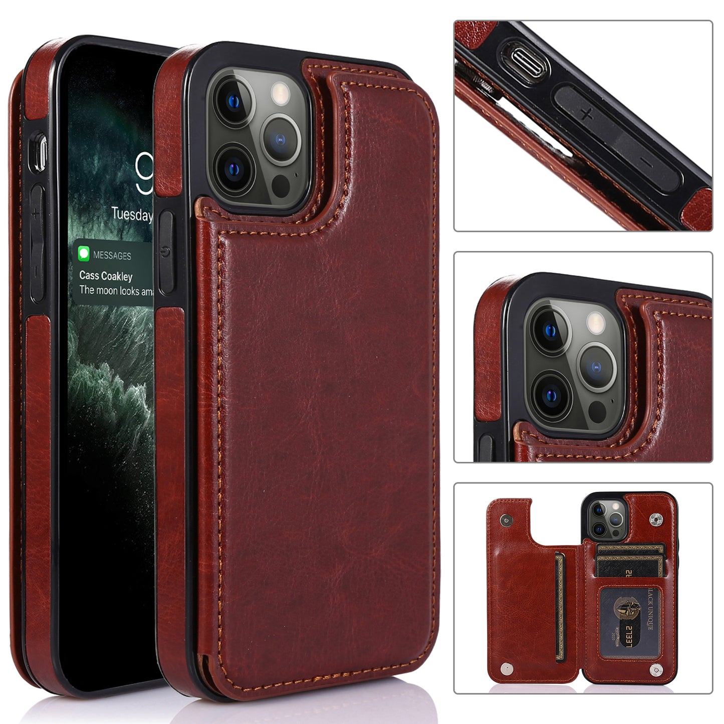 For Apple iPhone 14 (6.1") Luxury Side Wallet PU Leather [Two Magnetic Clasp] [Card Slots] Stand Back Storage Flip  Phone Case Cover