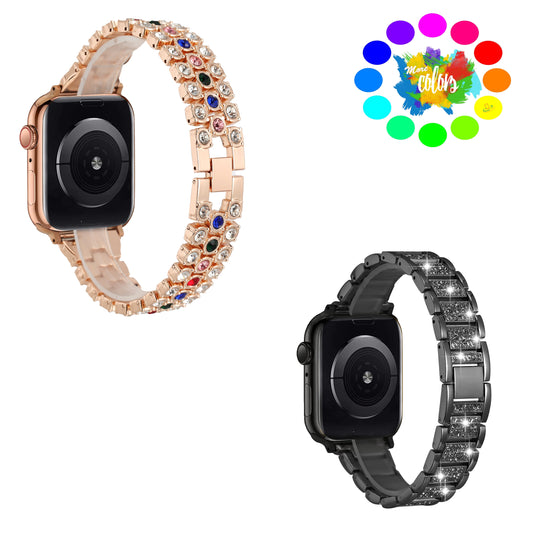For Apple Watch Size 42/44/45mm Jewelry Diamonds Replacement Bracelet Band Strap Hybrid Wristbands Buckle for iWatch Series 7/SE/6/5/4/3/2/1