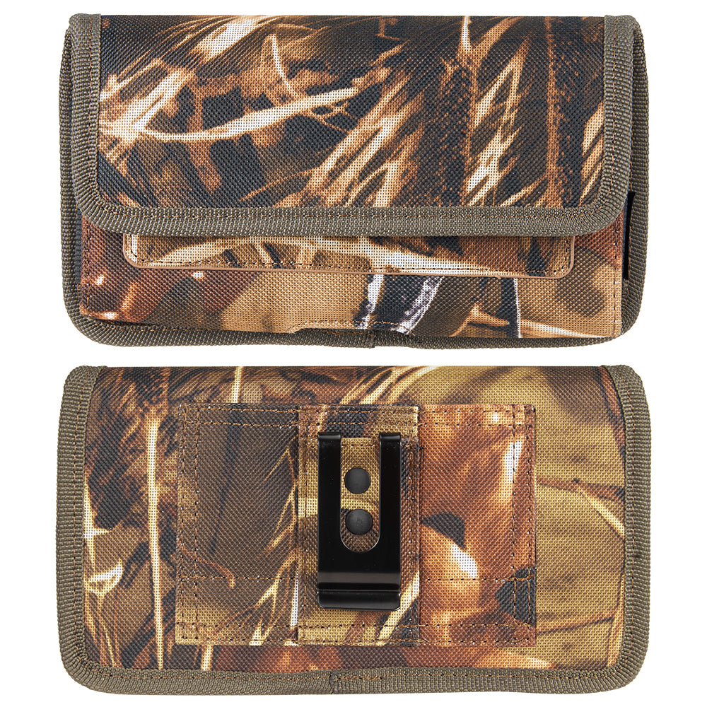 For Apple iPhone 12 Pro Max (6.7 inch) Universal Horizontal Cell Phone Case Camo Print Holster Carrying Pouch with Belt Clip and 2 Card Slots fit XL Devices 7" [Camouflage]