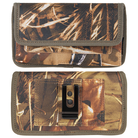 For Samsung Galaxy Note 10+ Plus Universal Horizontal Cell Phone Case Camo Print Holster Carrying Pouch with Belt Clip and 2 Card Slots fit XL Devices 7" [Camouflage]