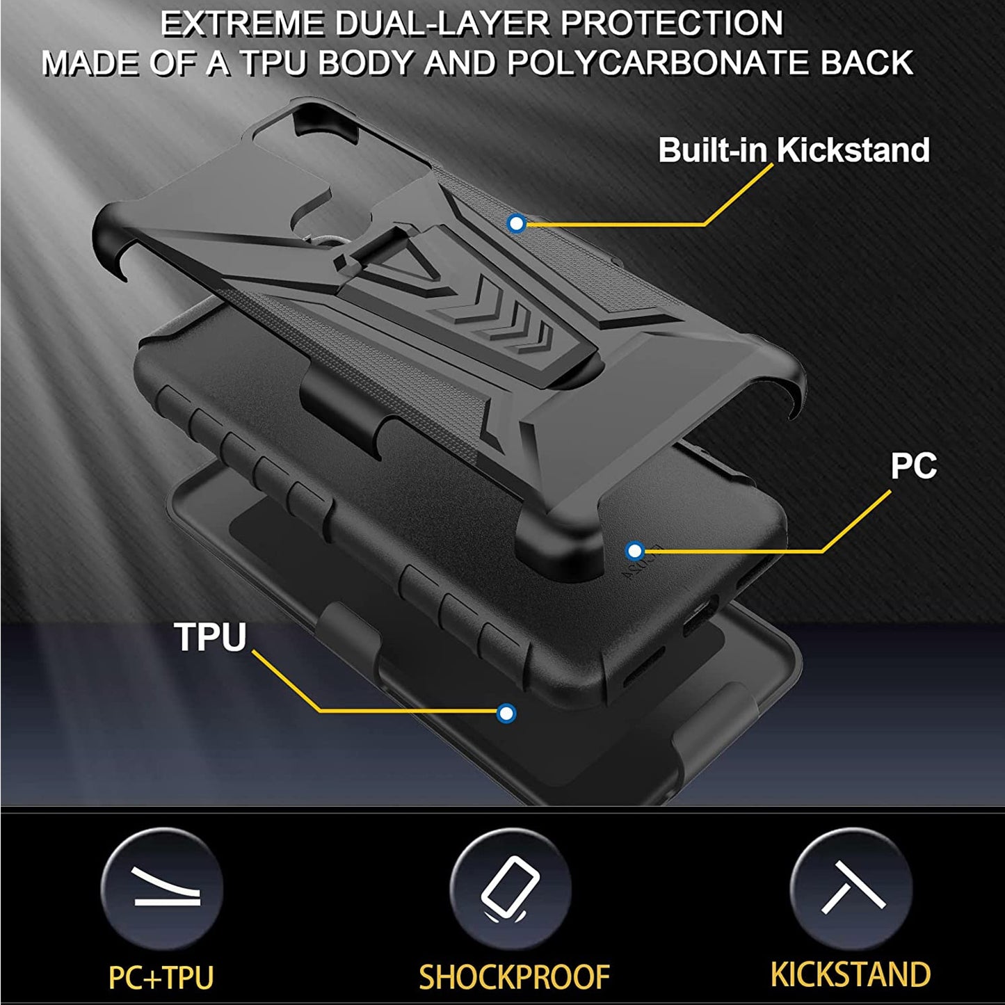 For Motorola Moto G 5G 2022 Belt Clip Holster Dual Layer Shockproof with Clip On & Kickstand Heavy Duty 3in1 Hybrid Black Phone Case Cover