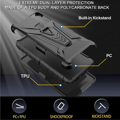 For Apple iPhone 14 Plus (6.7") Belt Clip Holster Shockproof with Clip On & Kickstand Heavy Duty 3in1 Hybrid Black Phone Case Cover