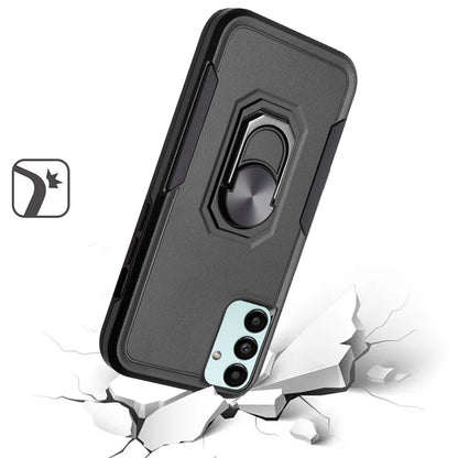 For Apple iPhone 14 Pro (6.1") Hybrid Rugged Hard Drop-Proof 3 Layer Protection Military Grade Armor Metal Ring Stand Black Phone Case Cover