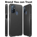 For OnePlus Nord N100 Ultra Slim Fit Corner Protection Shock Absorption Hybrid Dual Layer Hard PC + TPU Rubber Silicone Armor Defender Black Phone Case Cover