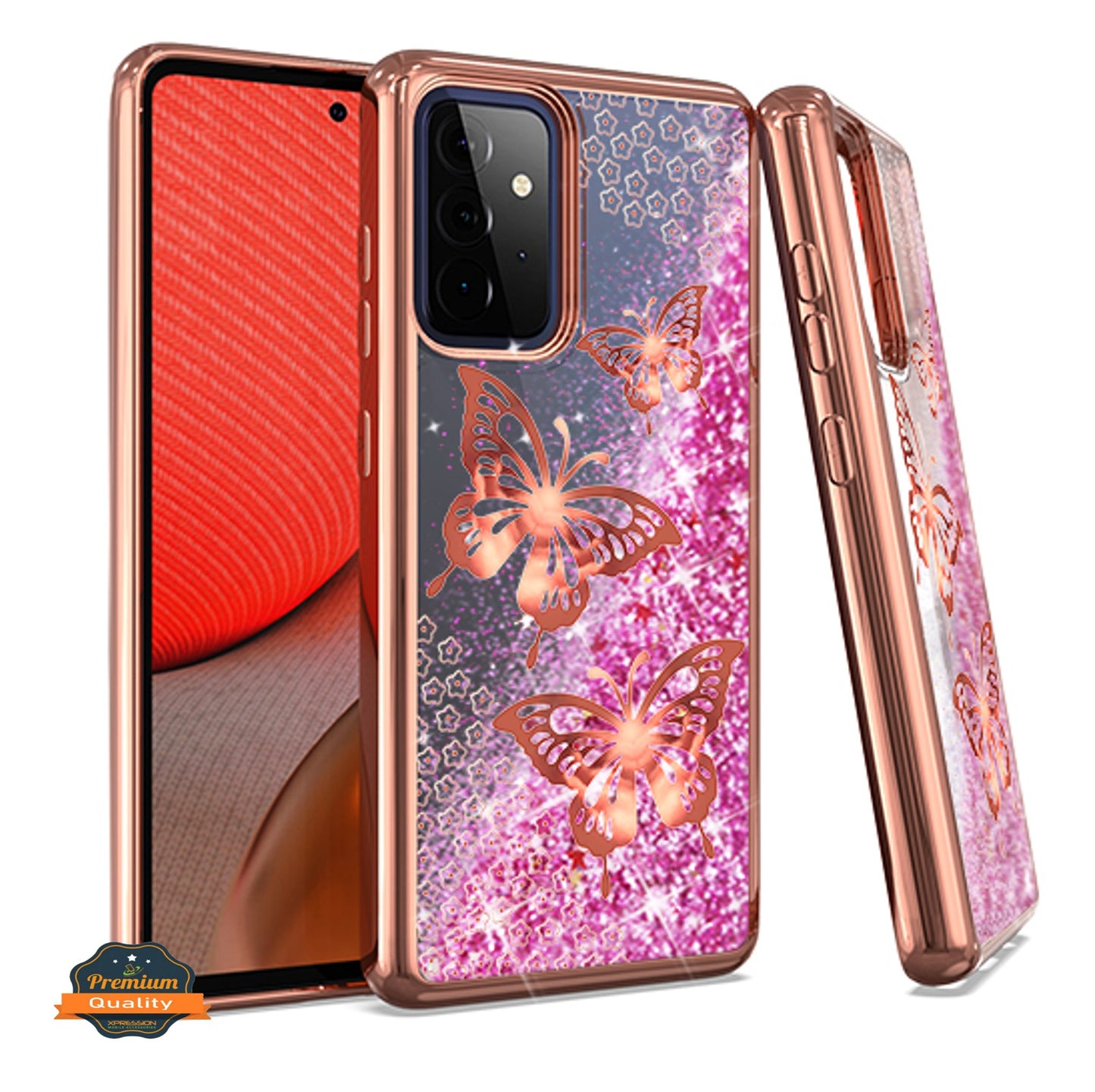For Motorola Edge+ 2022 /Edge Plus Quicksand Liquid Glitter Bling Flowing Fashion Hybrid Rubber TPU Chrome Plating Hard Butterfly Phone Case Cover