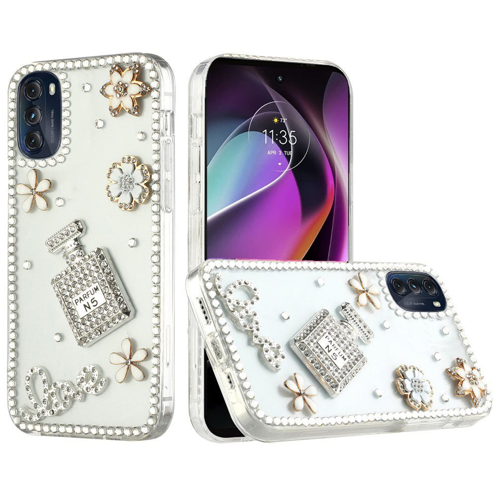 For Motorola Moto G 5G 2022 Bling Crystal 3D Full Diamonds Luxury Sparkle Transparent Rhinestone Hybrid Protective  Phone Case Cover