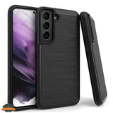 For Samsung Galaxy S22 /Plus Ultra Armor Brushed Texture Rugged Carbon Fiber Design Shockproof Dual Layers Hard PC + TPU Protective  Phone Case Cover