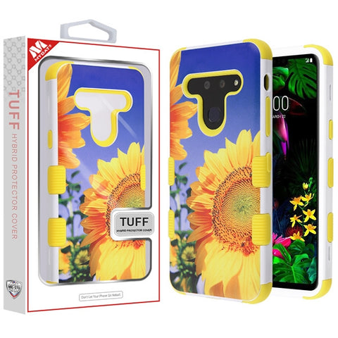 For LG G8 ThinQ Pattern Design Hybrid Three Layer Hard PC Shockproof Heavy Duty TPU Rubber Anti-Drop Sunflower Phone Case Cover