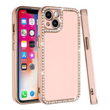 For Apple iPhone 13 Pro Max 6.7" All Around 3D Diamonds Rhinestone Chrome Frame TPU Shiny Bling Glitter Protective  Phone Case Cover