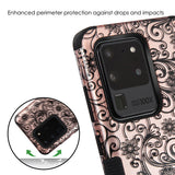 For Samsung Galaxy S20 Ultra (6.9") Stylish Hybrid Three Layer Hard PC Shockproof Heavy Duty TPU Rubber Anti-Drop Rose Gold Leaf Clover Flower Phone Case Cover