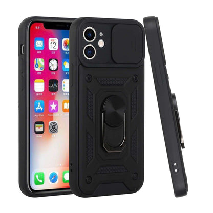 For Apple iPhone 14 Pro (6.1") Hybrid Cases with Slide Camera Lens Cover, Ring Holder Kickstand Rugged Dual Layer  Phone Case Cover