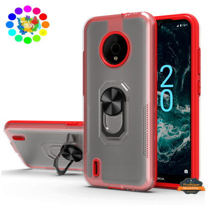For Nokia C200 Clear Transparent Armor Rugged Defender Shockproof Hybrid with Ring Holder Kickstand  Phone Case Cover