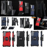 For Samsung Galaxy S21 FE /Fan Edition Holster Combo Clip 3 in 1 Armor Hybrid with Ring Kickstand Shockproof Rugged Dual Layer  Phone Case Cover