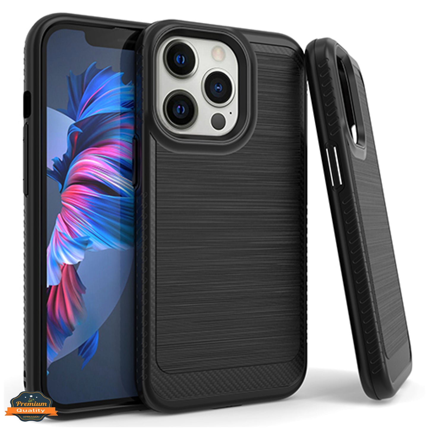 For Apple iPhone 14 (6.1") Armor Brushed Texture Rugged Carbon Fiber Design Shockproof Dual Layers Hard PC + TPU  Phone Case Cover
