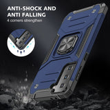 For Samsung Galaxy A42 5G Armor Stand Hybrid with Ring Holder Kickstand Shockproof Heavy-Duty Durable Rugged Dual Layer Blue Phone Case Cover