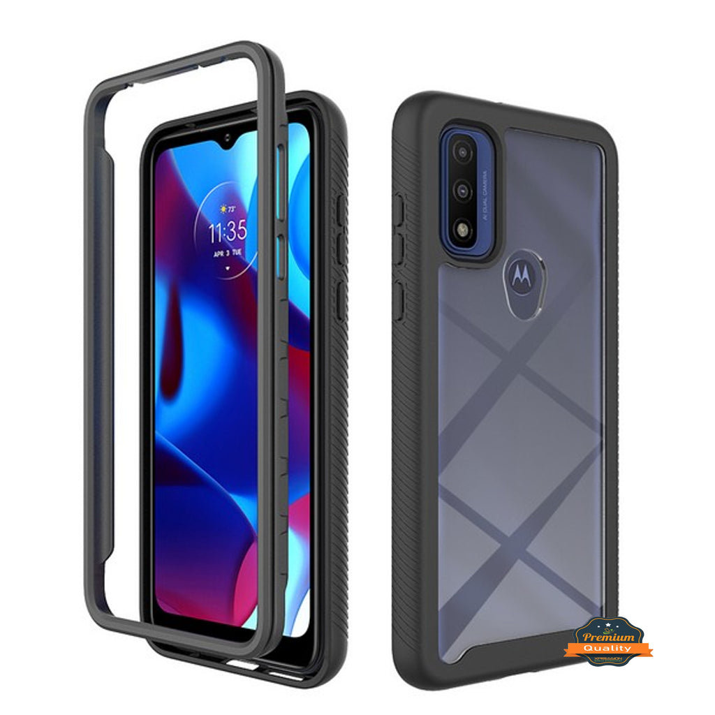 For Motorola Moto G Pure Full Body Armor Slim Hybrid Double Layer Hard PC + TPU Transparent Back Rugged Shockproof  Phone Case Cover