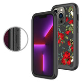 For OnePlus 10T 5G Stylish Flower Design 2in1 Hybrid Dual Layer Armor Hard PC Rubber TPU Shockproof Front Frame Black Red Roses Phone Case Cover