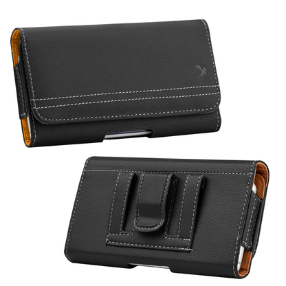 For Nokia C200 Horizontal Universal Carry Pouch Cell Phone Case PU Leather Holster Belt Clip Loop Card Slot & Magnetic Closure [Black]