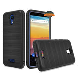 For AT&T Calypso Brushed Metal Texture Hybrid Dual Layer Defender TPU PC Rugged Shockproof Armor Carbon Fiber Design  Phone Case Cover