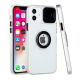 For Apple iPhone 13 Mini (5.4") Transparent Cases with Ring Stand & Camera Window, Slide Lens Protection Hybrid Shockproof  Phone Case Cover