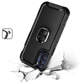 For Motorola Moto G 5G 2022 Heavy Duty 3in1 Magnetic Ring Kickstand Hybrid Shockproof Military-Grade Drop Protection Black Phone Case Cover