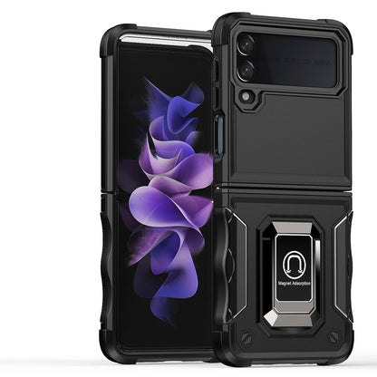 For Samsung Galaxy Z Flip 4 5G Hybrid Cases with Magnetic Ring Holder Kickstand Heavy Duty Rugged Silicone Shockproof  Phone Case Cover