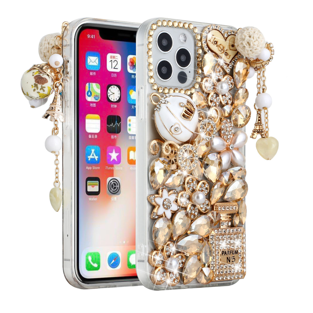 For Apple iPhone 13 (6.1") Bling Clear Crystal 3D Full Diamonds Luxury Sparkle Rhinestone Hybrid Protective  Phone Case Cover
