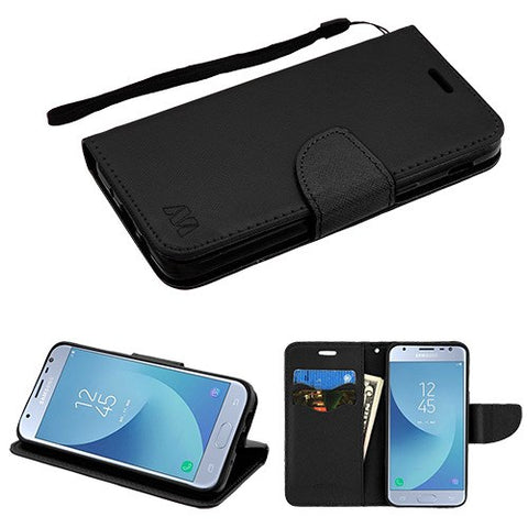 For Samsung Galaxy J3 V /J3 3rd Gen /Galaxy Express Prime 3 PU Leather Wallet with Credit Card Holder Storage Folio Flip Pouch Stand Black Phone Case Cover