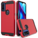 For Motorola Moto G Pure Hybrid Rugged Brushed Metallic Design [Soft TPU + Hard PC] Dual Layer Shockproof Armor Impact Slim Red Phone Case Cover