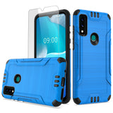 For AT&T Maestro 3 Hybrid Dual Layer Slim Metallic Brush Texture Hard PC TPU Rubber with Screen Protector Tempered Glass  Phone Case Cover