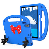 For Apple iPad Mini 6th Gen 8.3 inch Hybrid Shockproof Bow Hands Kickstand Antislip Rubber TPU Kid-Friendly Bumper Tablet Blue Phone Case Cover