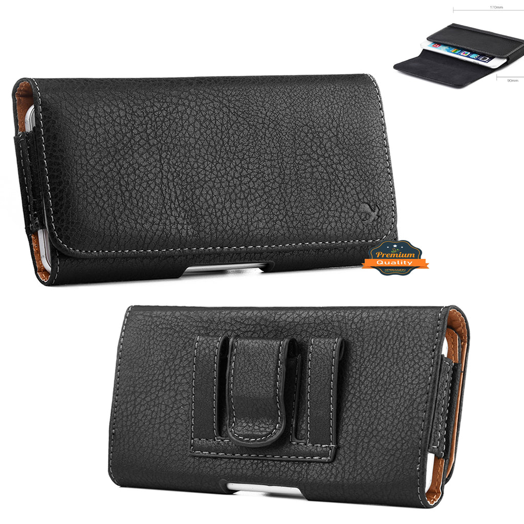 For Nokia C200 Universal Leather Case Belt Clip Holster with Clip and Loops Cell Phone Magnetic Carrying Pouch Horizontal (XL) [Black]