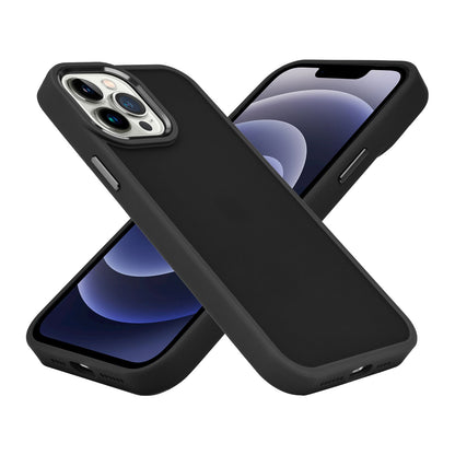 For Apple iPhone 14 Pro (6.1") Slim Fit Hybrid Frosted Matte Polished Oil Thick Acrylic Hard PC TPU Frame Black Phone Case Cover