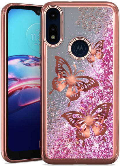 For Motorola Edge+ 2022 /Edge Plus Quicksand Liquid Glitter Bling Flowing Fashion Hybrid Rubber TPU Chrome Plating Hard Butterfly Phone Case Cover