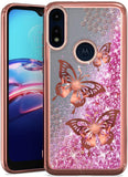For Motorola Moto G 5G 2022 Quicksand Liquid Glitter Bling Flowing Sparkle Hybrid TPU Chrome Plating Rubber Hard PC Butterfly Phone Case Cover