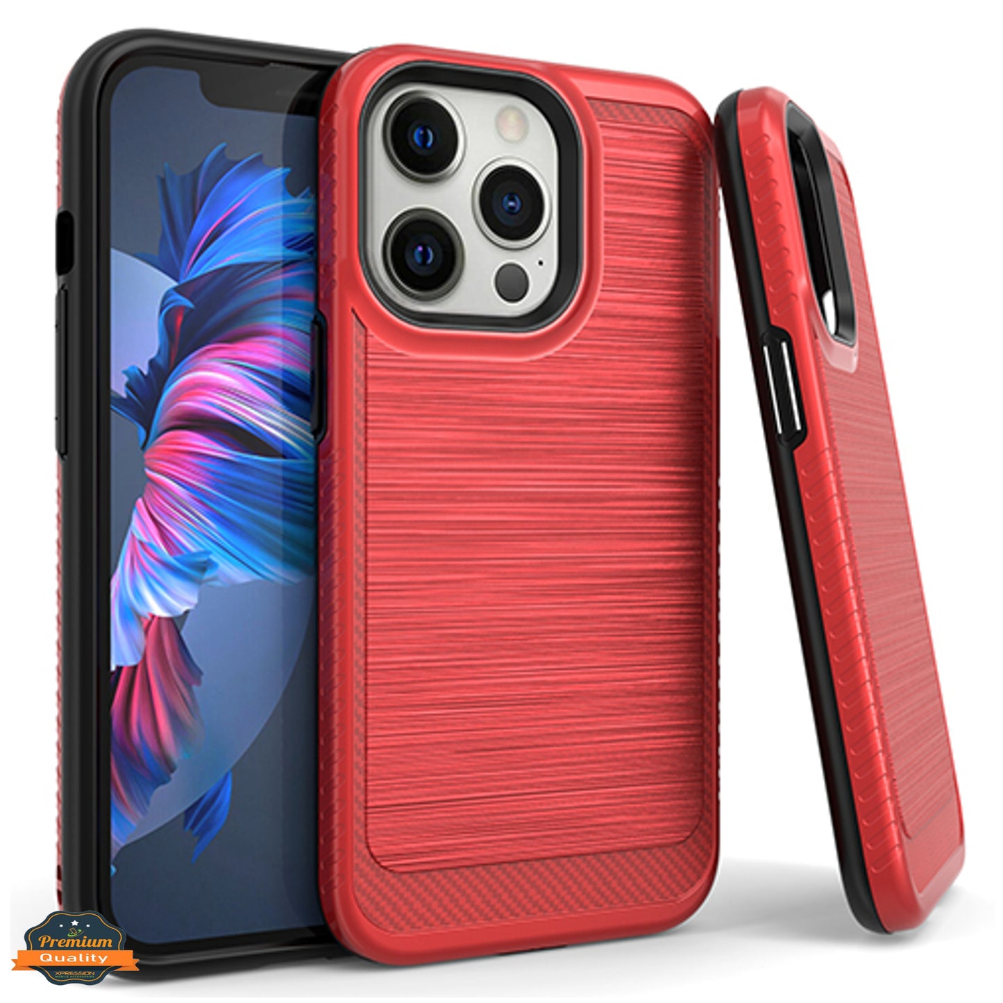 For Apple iPhone 14 (6.1") Armor Brushed Texture Rugged Carbon Fiber Design Shockproof Dual Layers Hard PC + TPU  Phone Case Cover