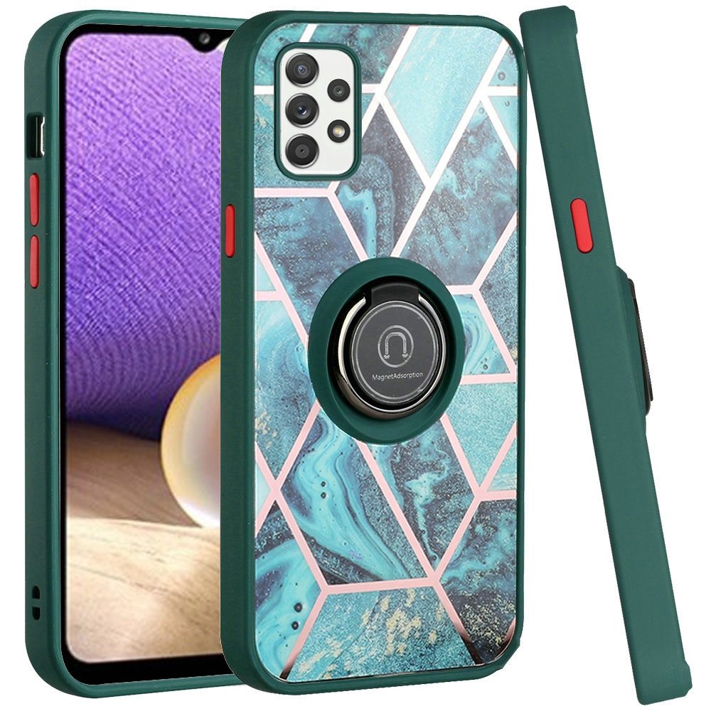 For Apple iPhone 14 Pro Max (6.7") Unique Marble Design with Magnetic Ring Kickstand Hybrid TPU Hard Shockproof  Phone Case Cover