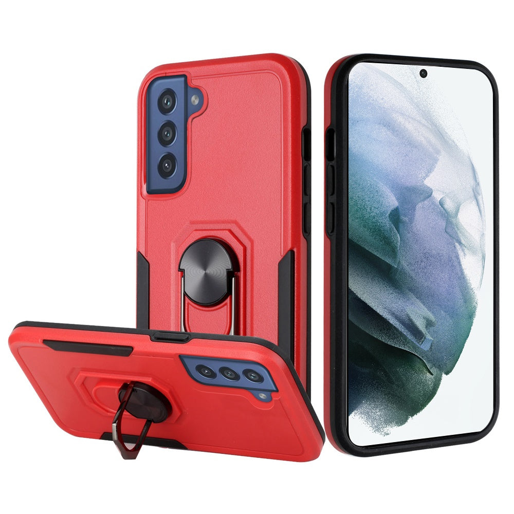 For Samsung Galaxy S21 Plus Hybrid Tough Strong Dual Layer Hard PC TPU with Flat Magnetic Ring Stand Heavy-Duty Armor Red Phone Case Cover