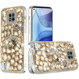 For Motorola Edge+ 2022 /Edge Plus Bling Clear Crystal 3D Full Diamonds Luxury Sparkle Rhinestone Hybrid Protective Gold Swan Crown Pearl Phone Case Cover