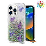 For Apple iPhone 13 Pro Max (6.7") Butterflies Glitter Bling Shiny Sparkle Glittering Flake Hybrid Hard TPU Silicone Slim  Phone Case Cover