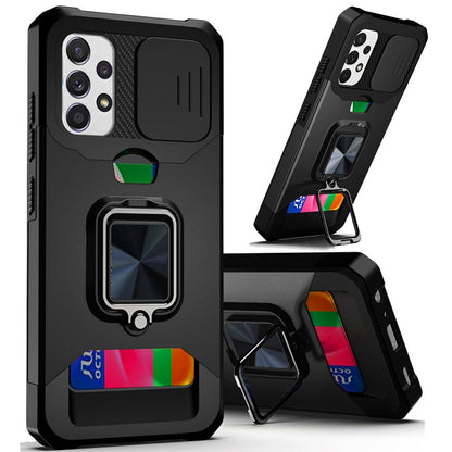 For Samsung Galaxy A23 5G Wallet Case with Ring Stand, Slide Camera Cover & Credit Card Slot Holder, Military Grade Hard  Phone Case Cover