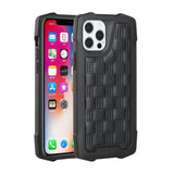 For Apple iPhone 13 (6.1") PU Leather Design Lines Hybrid PC Hard Shockproof Armor Shell Bumper Soft Rubber Protection  Phone Case Cover