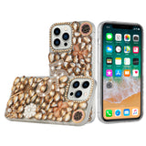 For Apple iPhone XR Bling Crystal 3D Full Diamond Luxury Sparkle Rhinestone Ornament Hybrid Protective Gold Five Ornament Floral Phone Case Cover