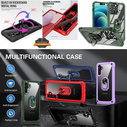 For Samsung Galaxy S23 /Plus /Ultra Clear Transparent Hybrid with 360° Magnetic Ring Stand PC Heavy Duty Shockproof Hard Back  Phone Case Cover